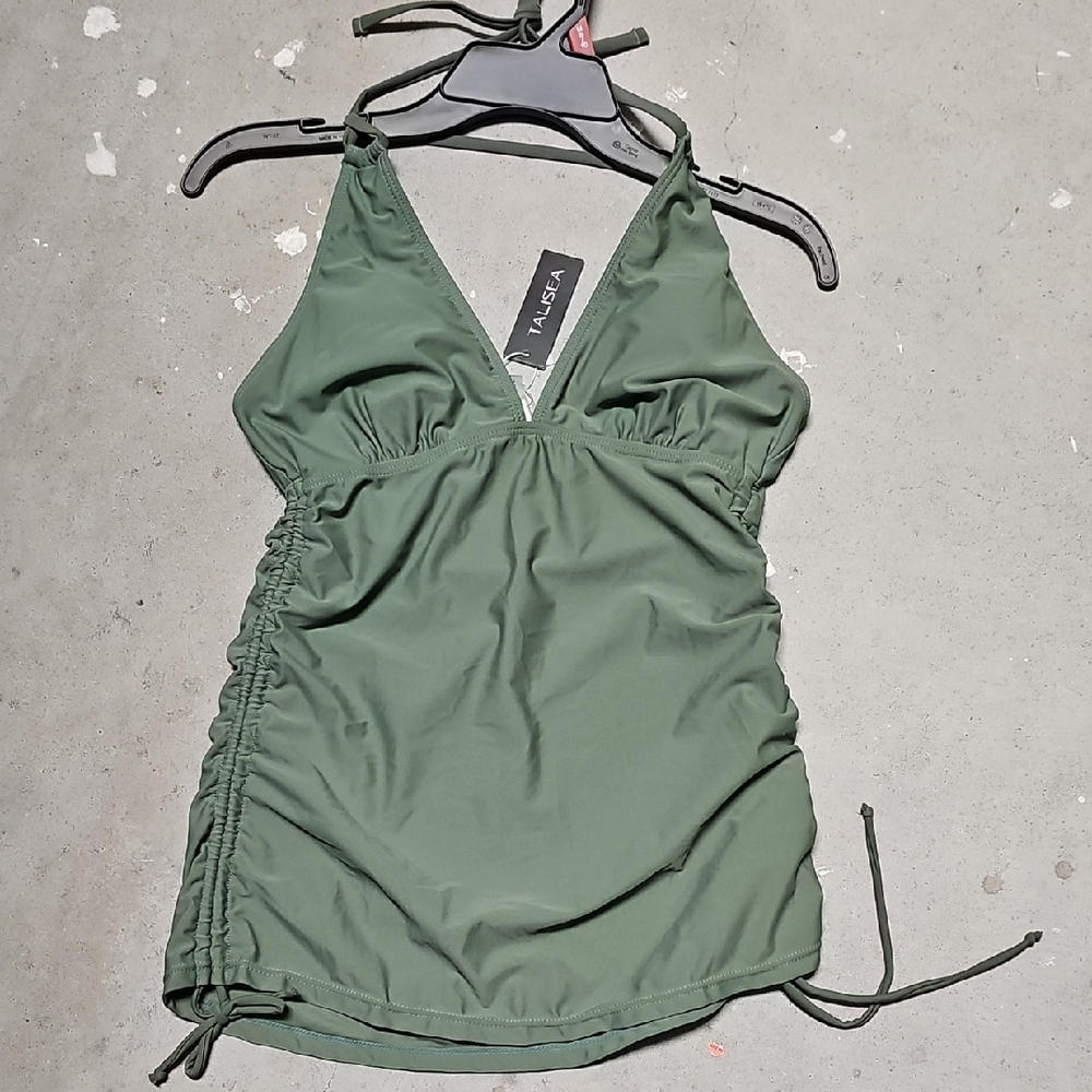 Nwt  Olive Green Halter Tankini Top Swim Top #140